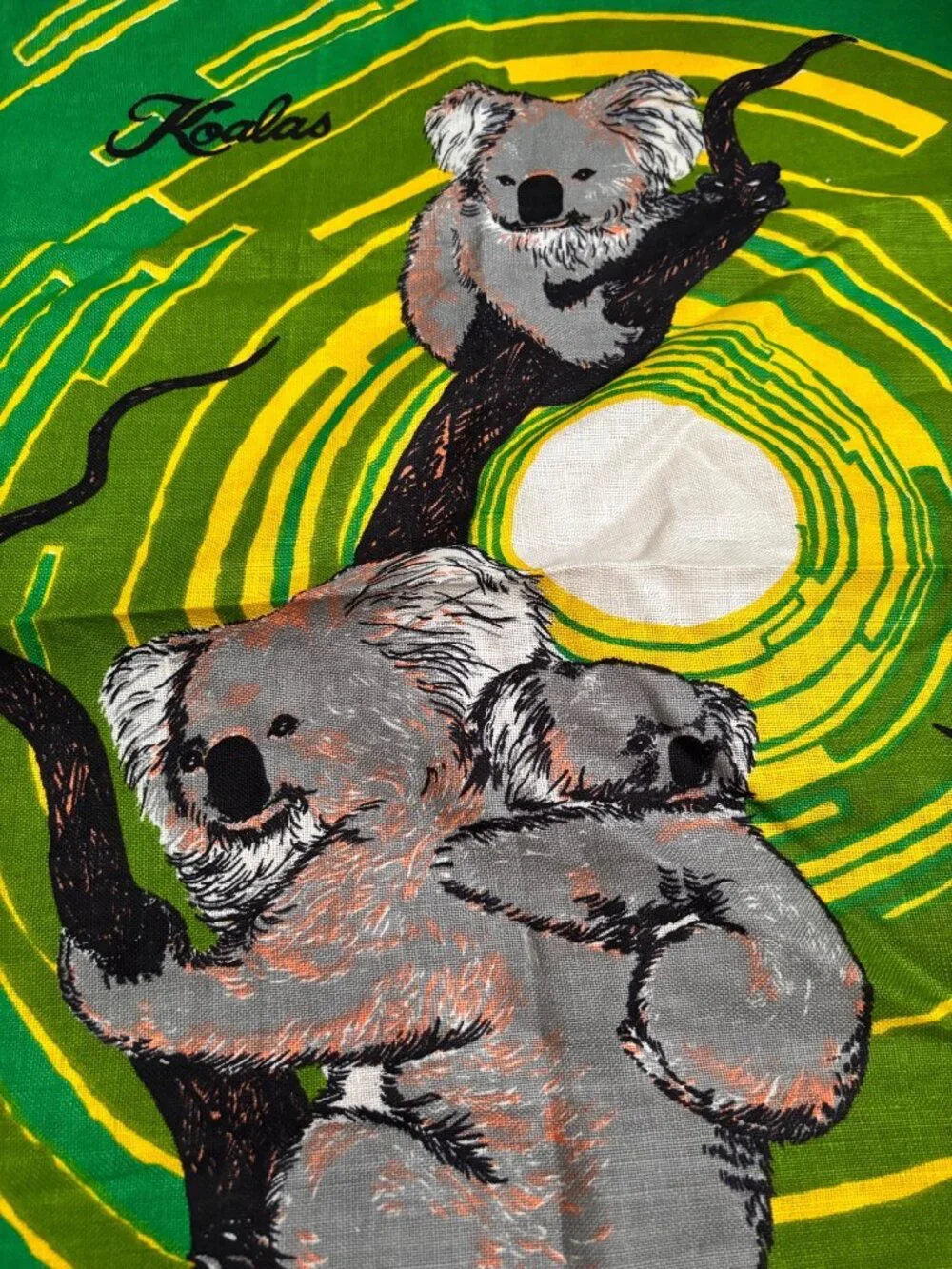 Vintage Koala Linen Tea Towel Made In Czechoslovakia With Australian Design Gree